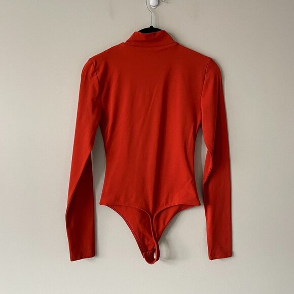 Aritzia Babaton Contour Mockneck Longsleeve Bodysuit Snap Closure Orange Small - Picture 3 of 8